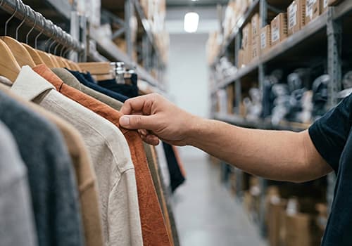 warehouse of stock clothing